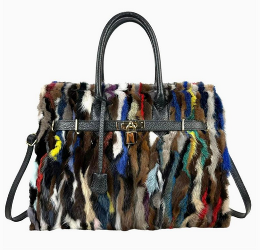 Mink Fur Leather Tote Bag