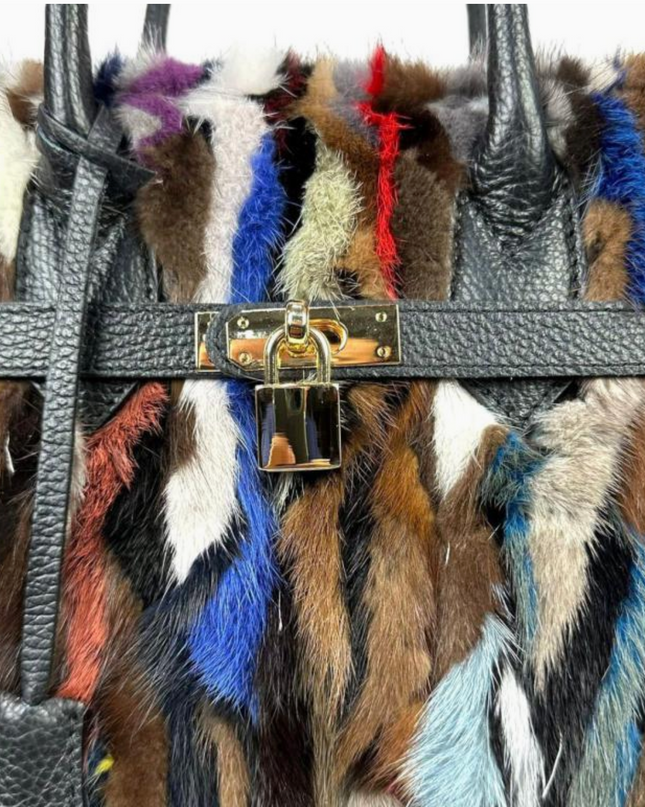 Mink Fur Leather Tote Bag