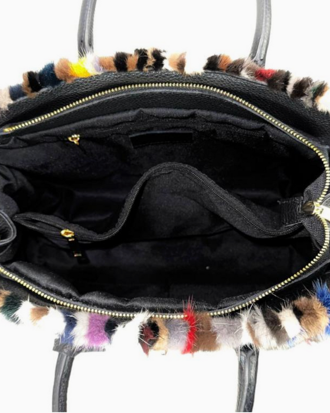 Mink Fur Leather Tote Bag