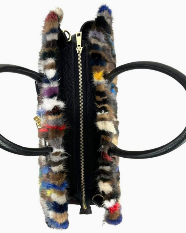 Mink Fur Leather Tote Bag