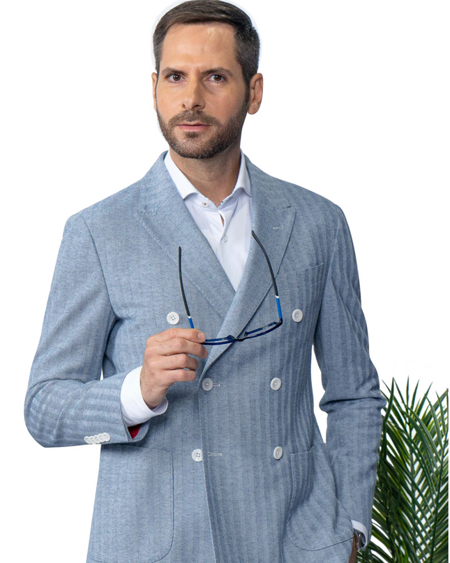 Dorval Blue Double Breasted Cotton Stretch Blazer