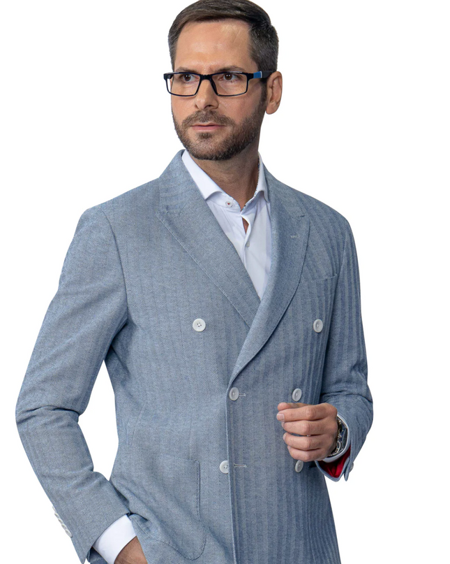 Dorval Blue Double Breasted Cotton Stretch Blazer