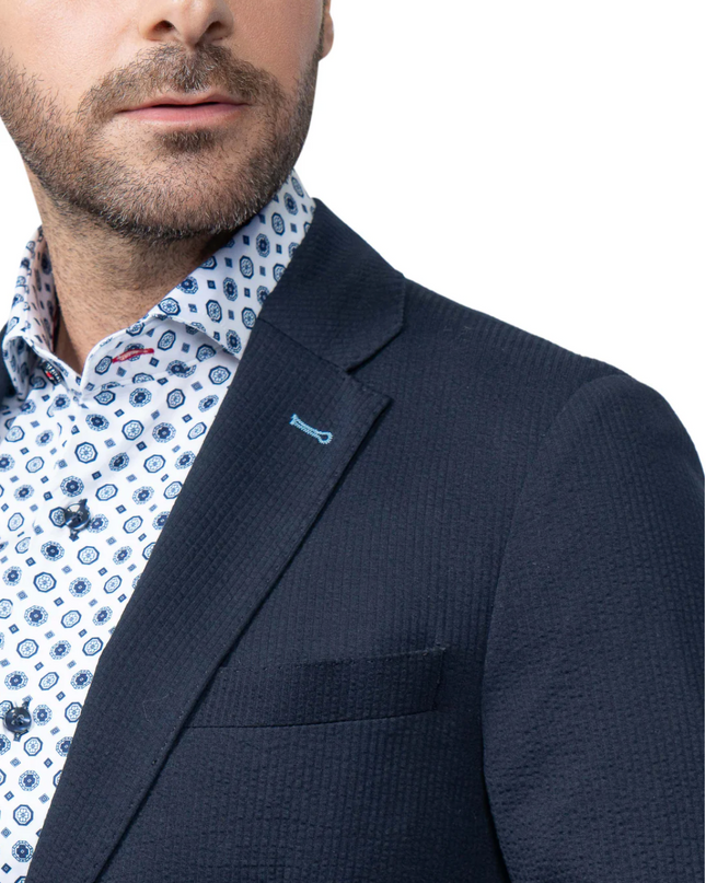 Meridian Navy Stretch Seersucker Blazer