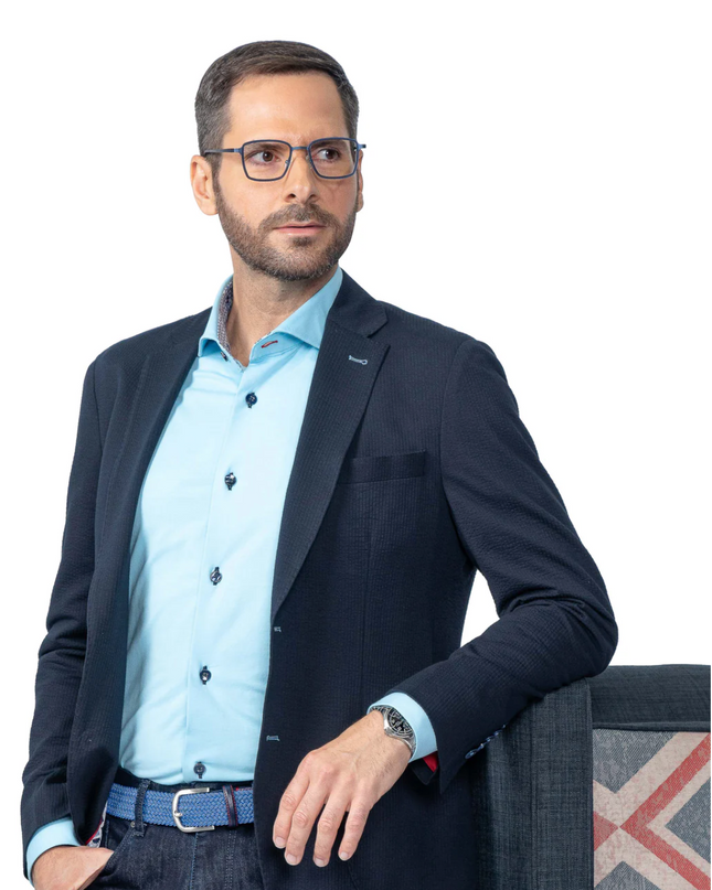 Meridian Navy Stretch Seersucker Blazer
