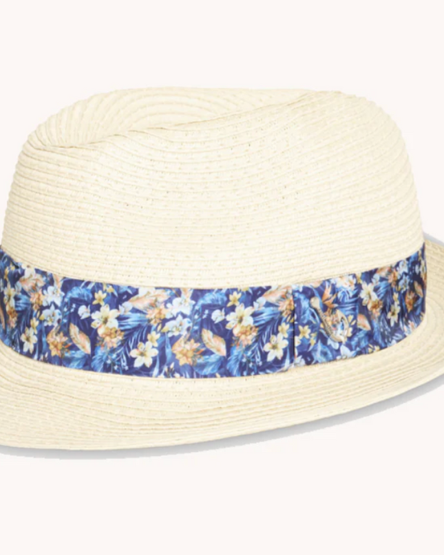 Navy Floral Straw Hat