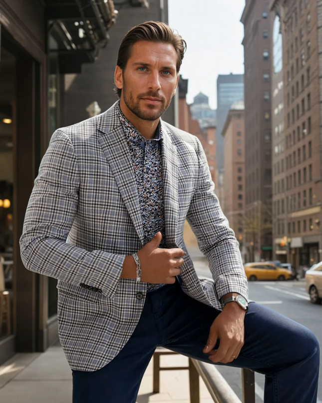 Matthews Beige Plaid Blazer