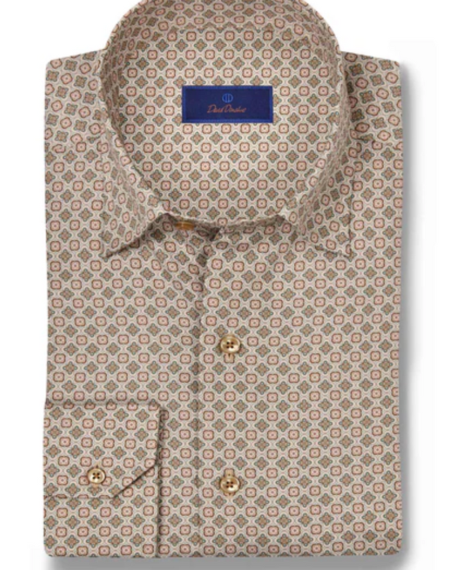 Chocolate Multi Geometric Print Sport Shirt