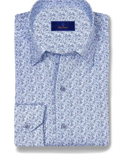 White & Sky Paisley Print Sport Shirt