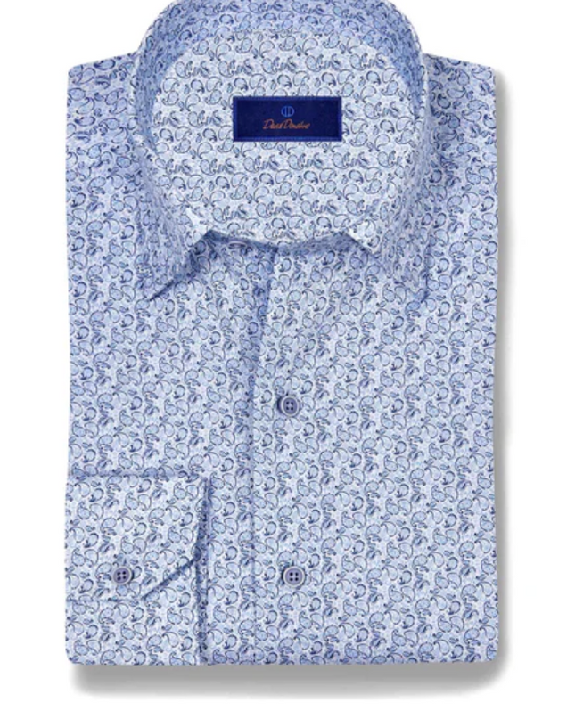 White & Sky Paisley Print Sport Shirt