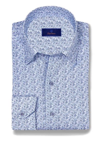 White & Sky Paisley Print Sport Shirt