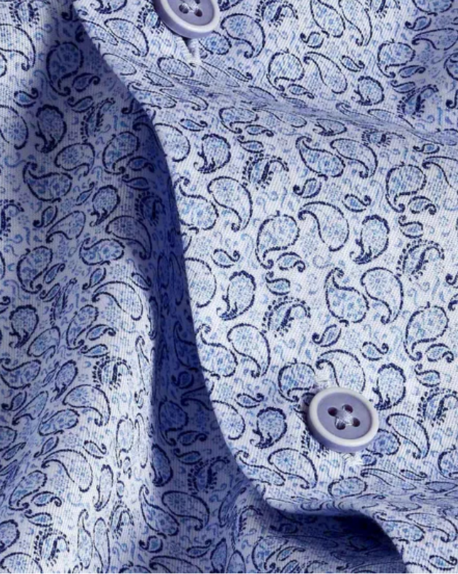 White & Sky Paisley Print Sport Shirt