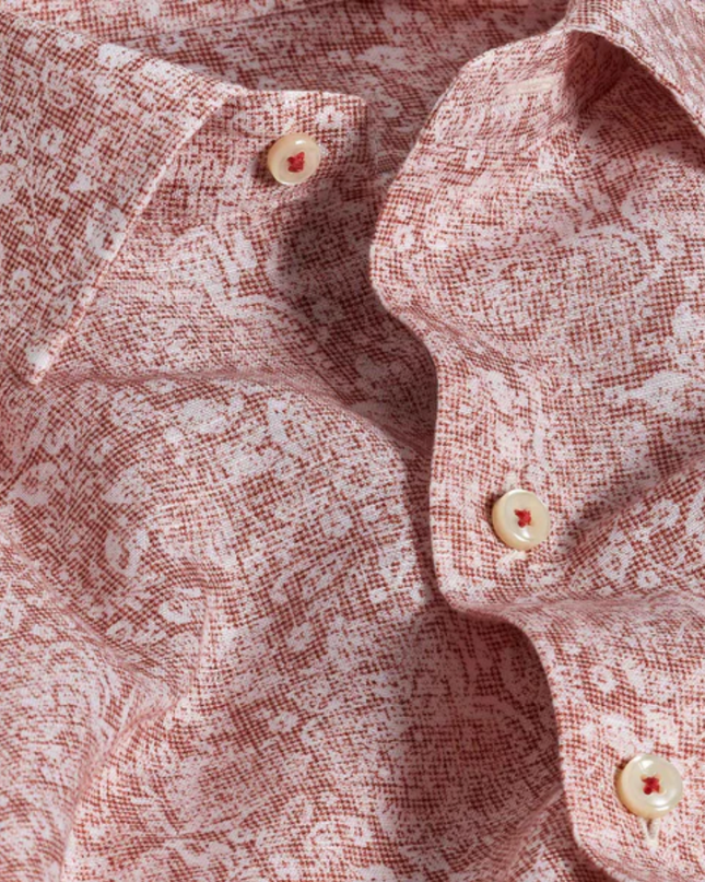 Red Linen Floral Print Sport Shirt