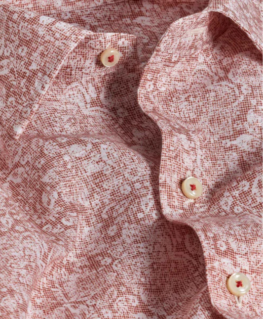 Red Linen Floral Print Sport Shirt
