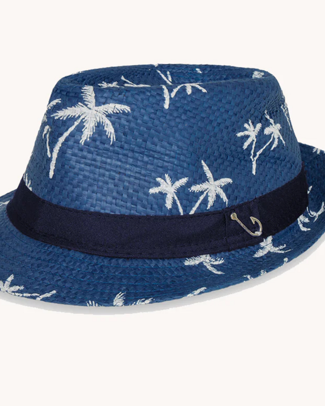 Blue Straw Hat w/ Palm Trees