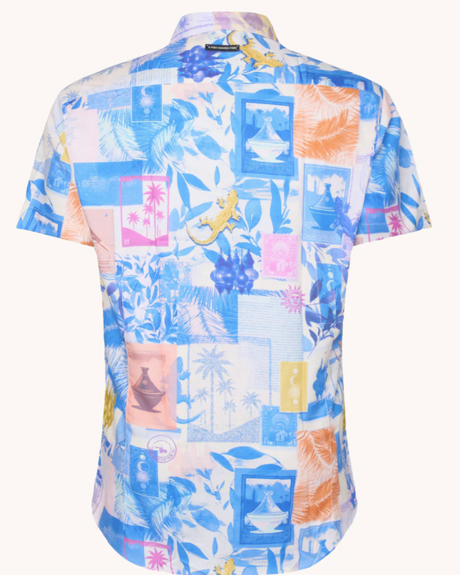 Casual S/S Post Card Collage Button Down