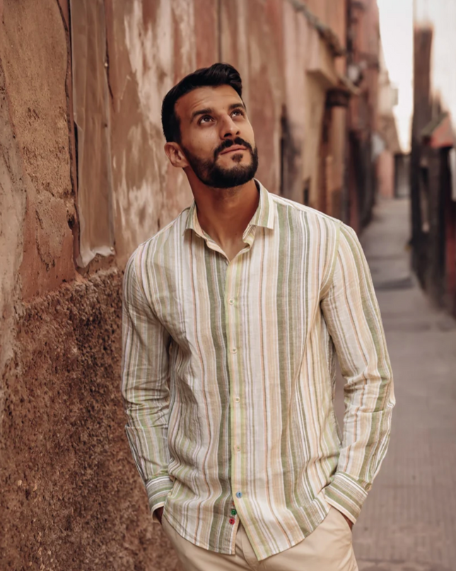 Green Multi Striped L/S Button Down Shirt