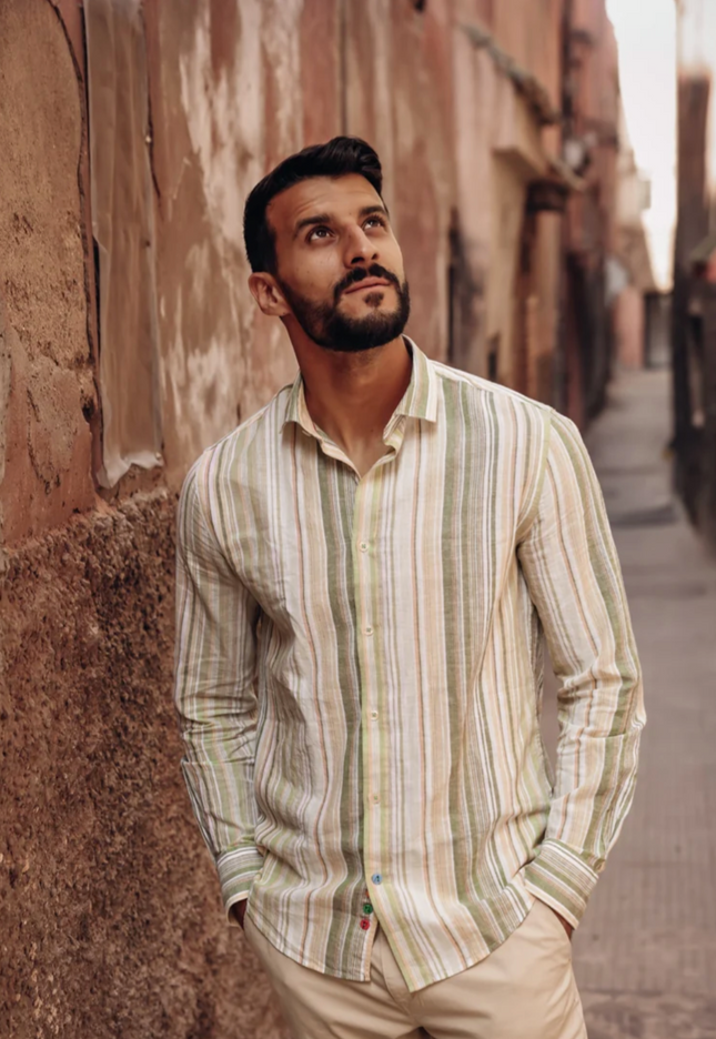 Green Multi Striped L/S Button Down Shirt
