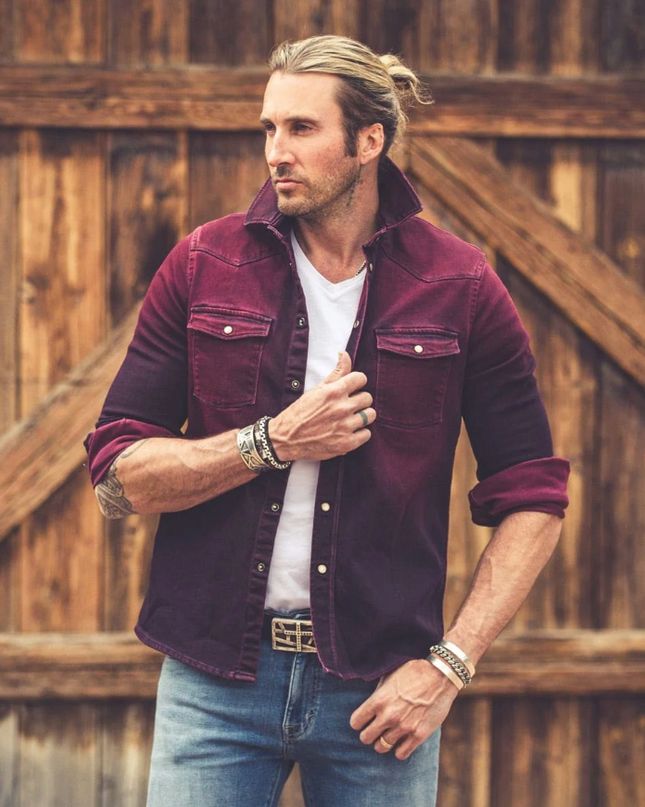 Men's Roper Denim Snap Shirt/Shacket - Bordeaux