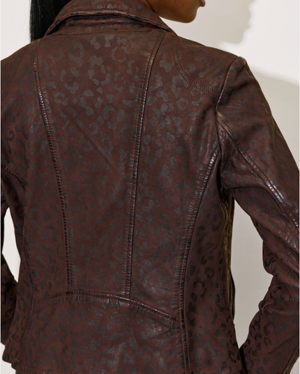 Meeow Women's Leopard Print Leather Jacket