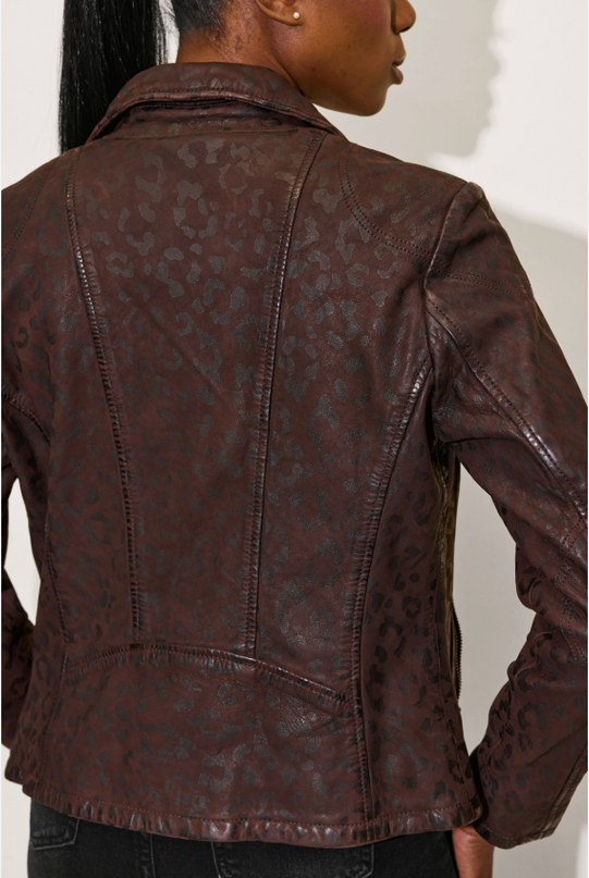 Meeow Women's Leopard Print Leather Jacket