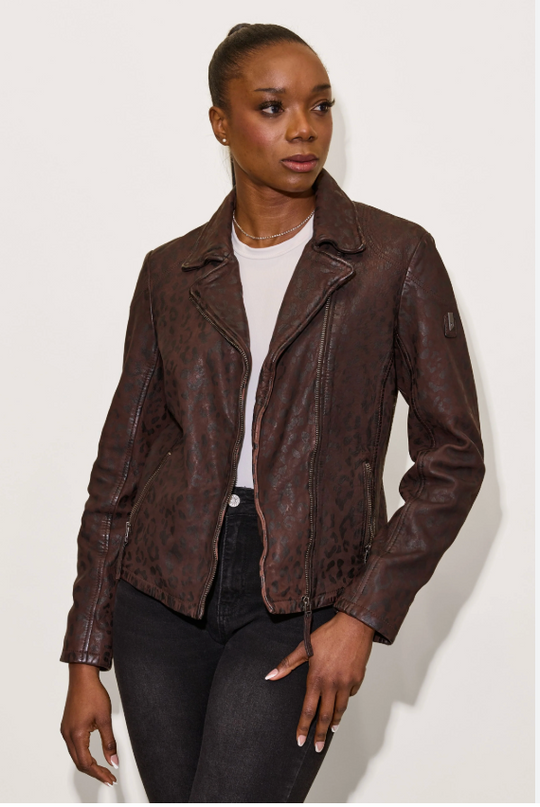 Meeow Women's Leopard Print Leather Jacket