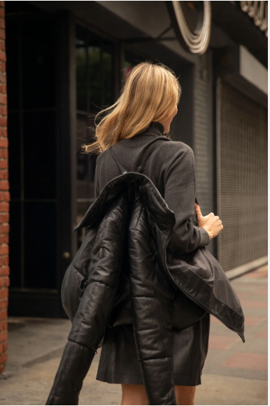 Robin Women's Leather Puffer Jacket w/ Removable Hood
