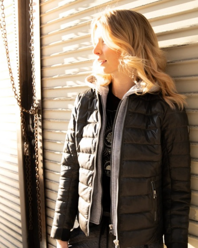 Robin Women's Leather Puffer Jacket w/ Removable Hood