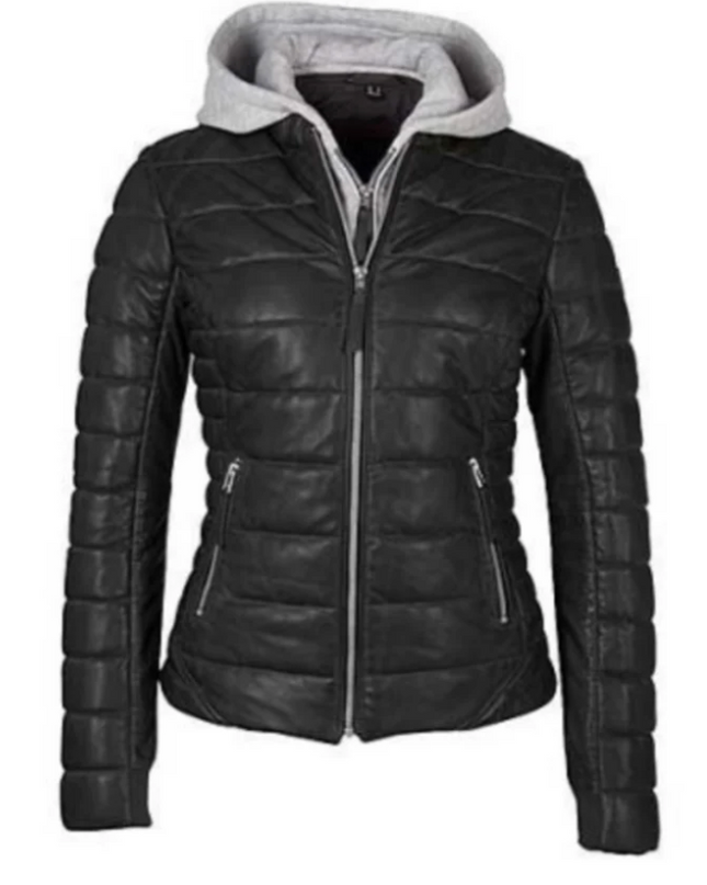 Robin Women's Leather Puffer Jacket w/ Removable Hood
