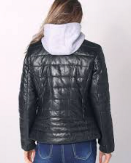 Robin Women's Leather Puffer Jacket w/ Removable Hood