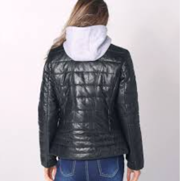 Robin Women's Leather Puffer Jacket w/ Removable Hood