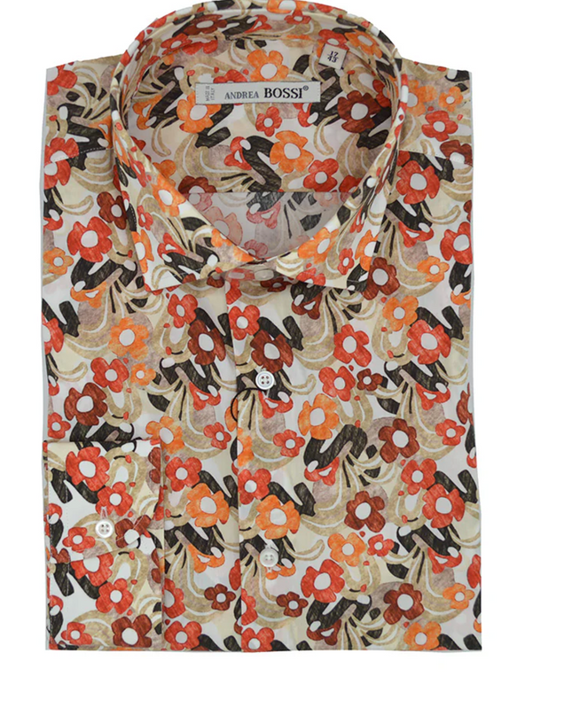 Orange & Red Boho Flower Print Italian Button Down