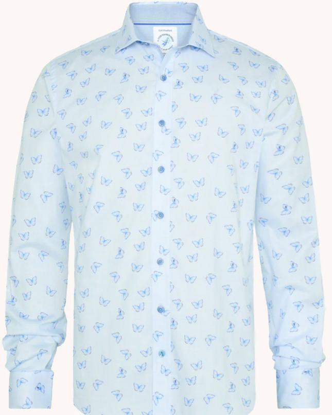 Light Blue Butterfly LS Button Down