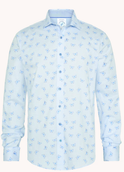 Light Blue Butterfly LS Button Down