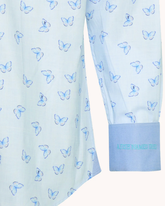 Light Blue Butterfly LS Button Down