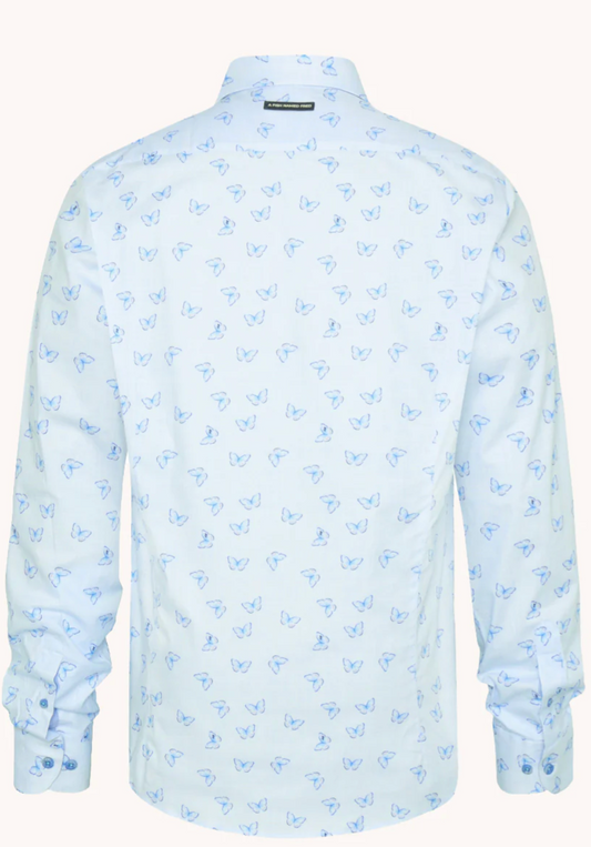 Light Blue Butterfly LS Button Down