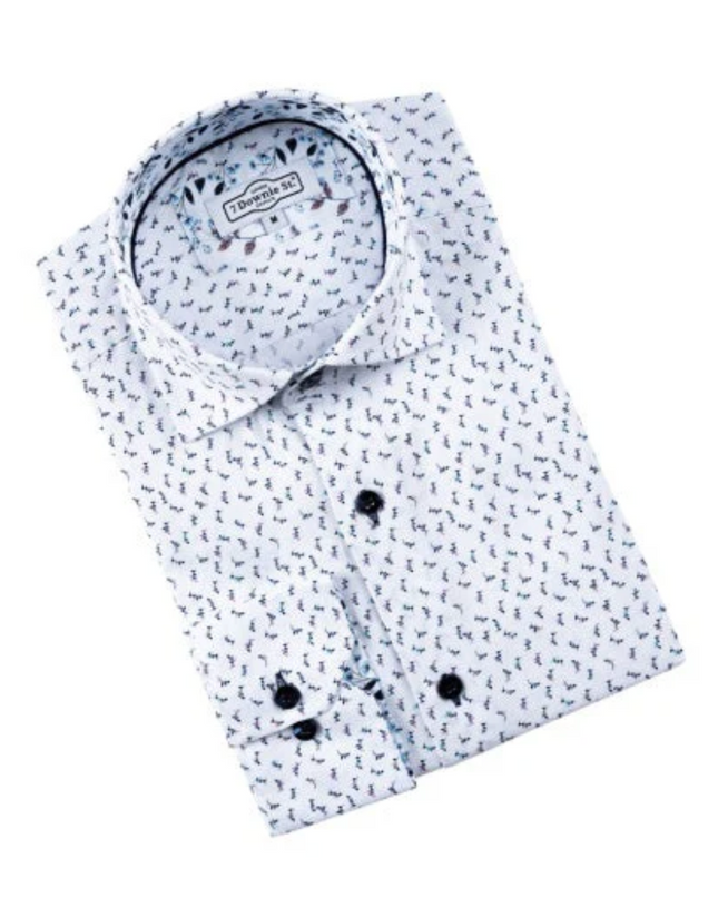 White w/ Small Flower Print LS Button Down