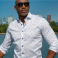 White w/ Small Flower Print LS Button Down