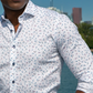 White w/ Small Flower Print LS Button Down