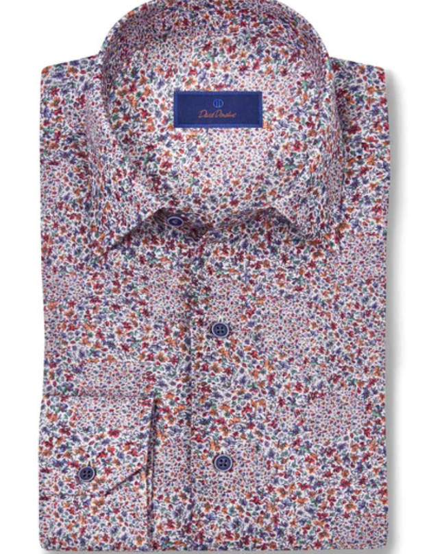 Berry Linen Micro Floral Sport Shirt