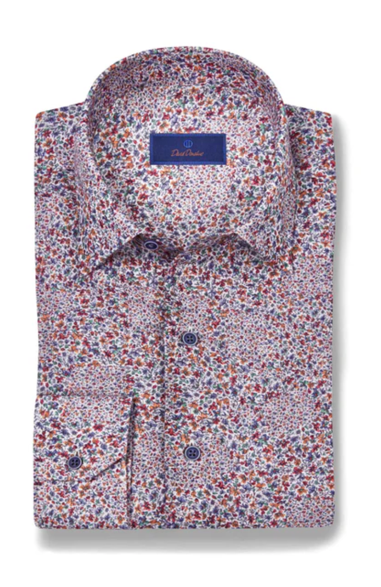 Berry Linen Micro Floral Sport Shirt