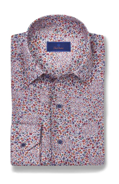 Berry Linen Micro Floral Sport Shirt