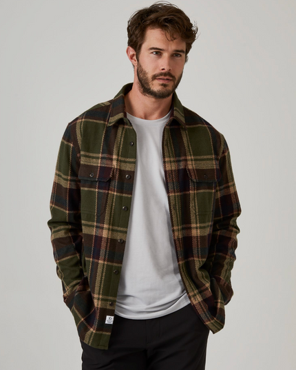 Genereations 4-way Stretch Soft Knit Plaid Shirt - Olive