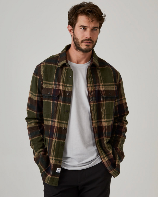 Genereations 4-way Stretch Soft Knit Plaid Shirt - Olive