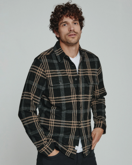 Genereations 4-way Stretch Soft Knit Plaid Shirt - Onyx