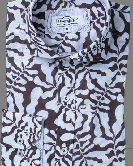 Brown & White Linen LS Button Down