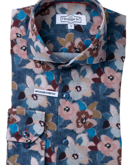 Navy w/ Bright Pop Flower LS Button Down