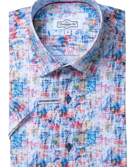 Abstract Pops Of Color Print SS Button Down