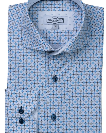 Blue/Tan Geometric LS Button Down