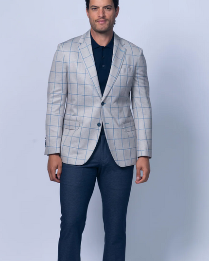 Oakdale Beige Cotton Printed Stretch Blazer
