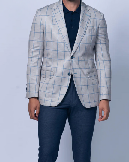 Oakdale Beige Cotton Printed Stretch Blazer